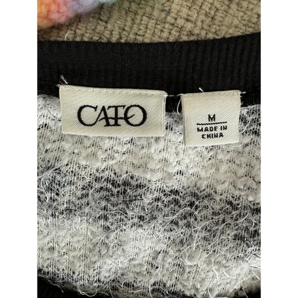 Cato Medium Black White Houndstooth Fuzzy Sweater 3/4 Sleeves Mock Neck - Picture 12 of 12